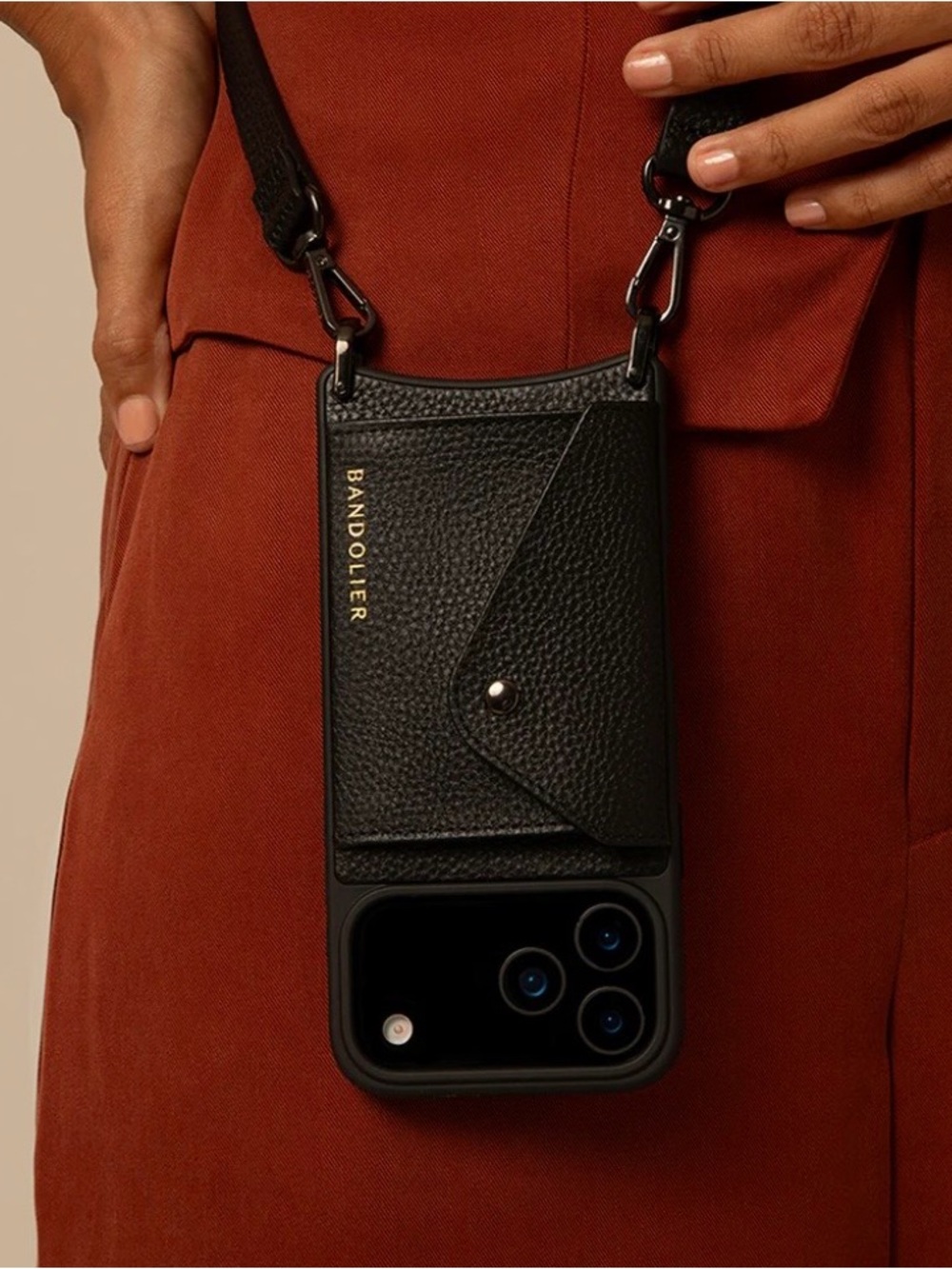 Bandolier Black Leather Crossbody iPhone 14 Case NO STRAP.